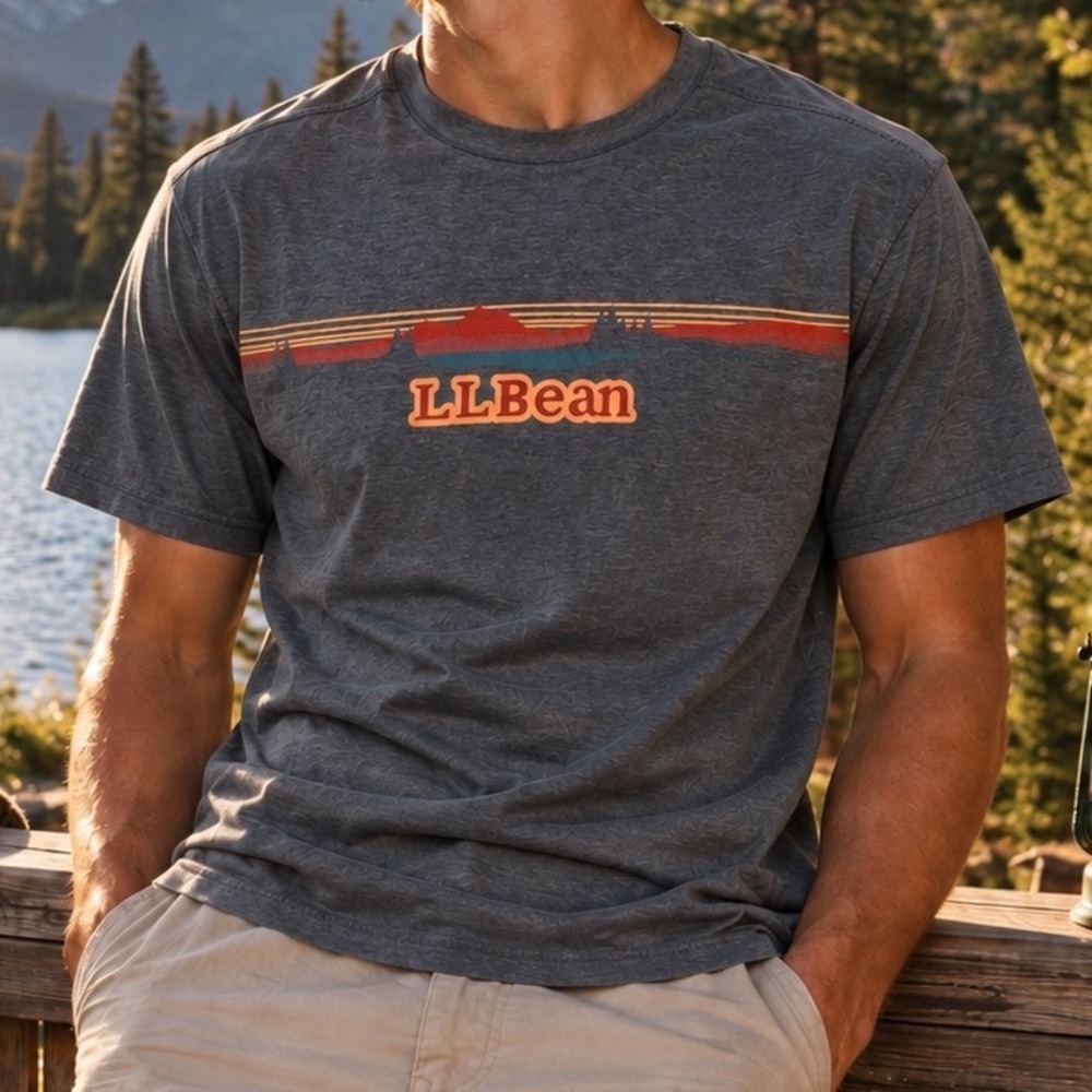 LL Bean Mens Everyday SunSmart Graphic Tee Iron Katahdin UPF 50+ 513641 L D7
